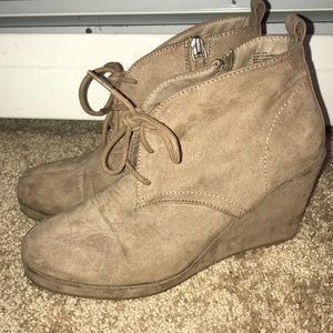 Suede wedge booties perfect for fall outfits!